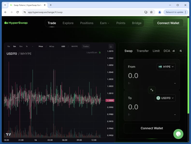 Fake HyperSwap website real website (app.hyperswap.exchange)